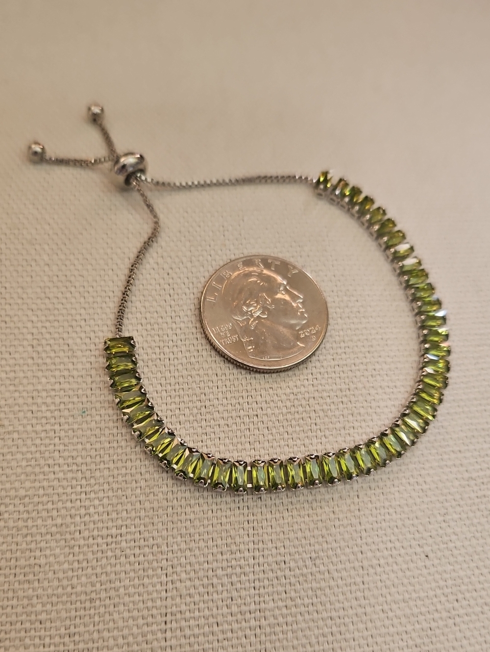 Adjustable Silver Bracelet with Peridot-Green Stones